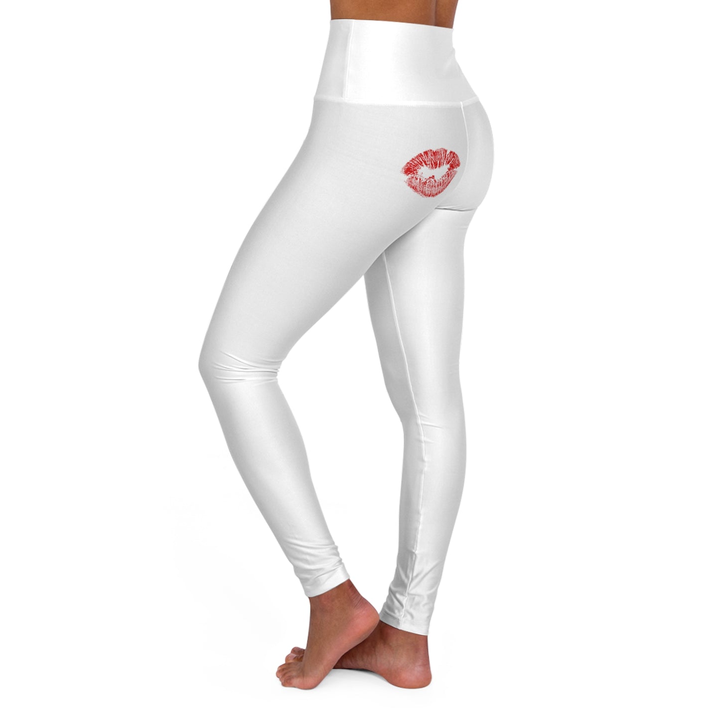 Kiss White High Waisted Yoga Leggings (AOP)