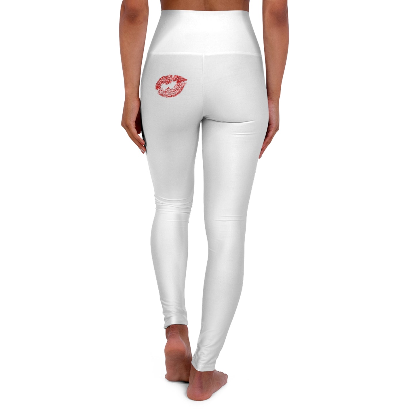 Kiss White High Waisted Yoga Leggings (AOP)