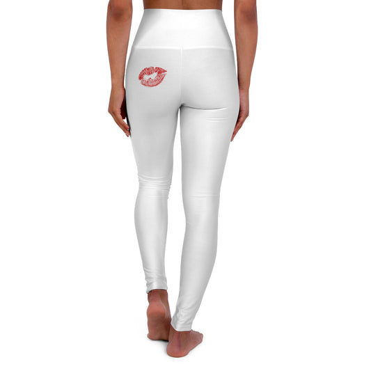 Kiss White High Waisted Yoga Leggings (AOP)