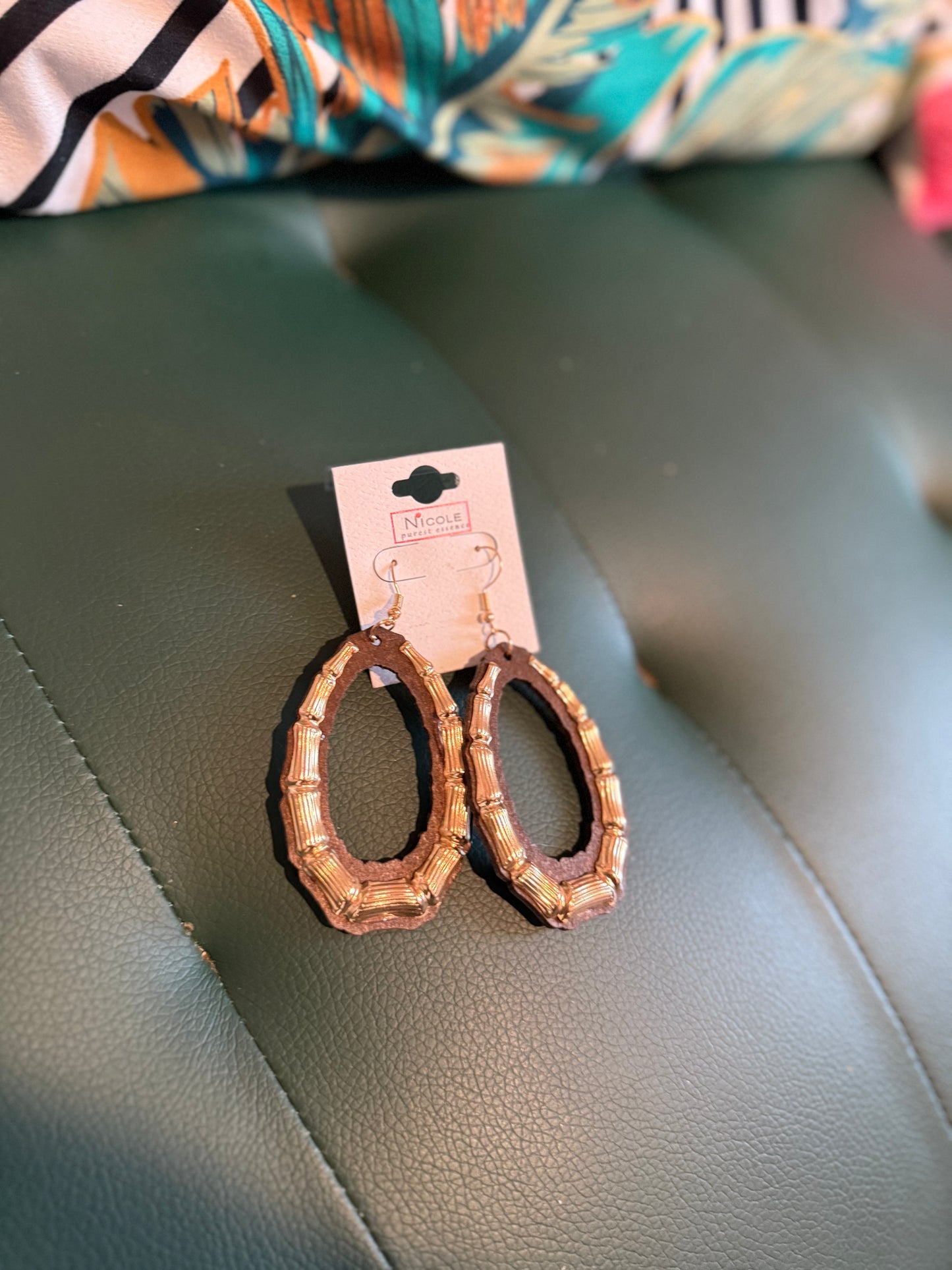 Wooden Bamboo Teardrop Earrings