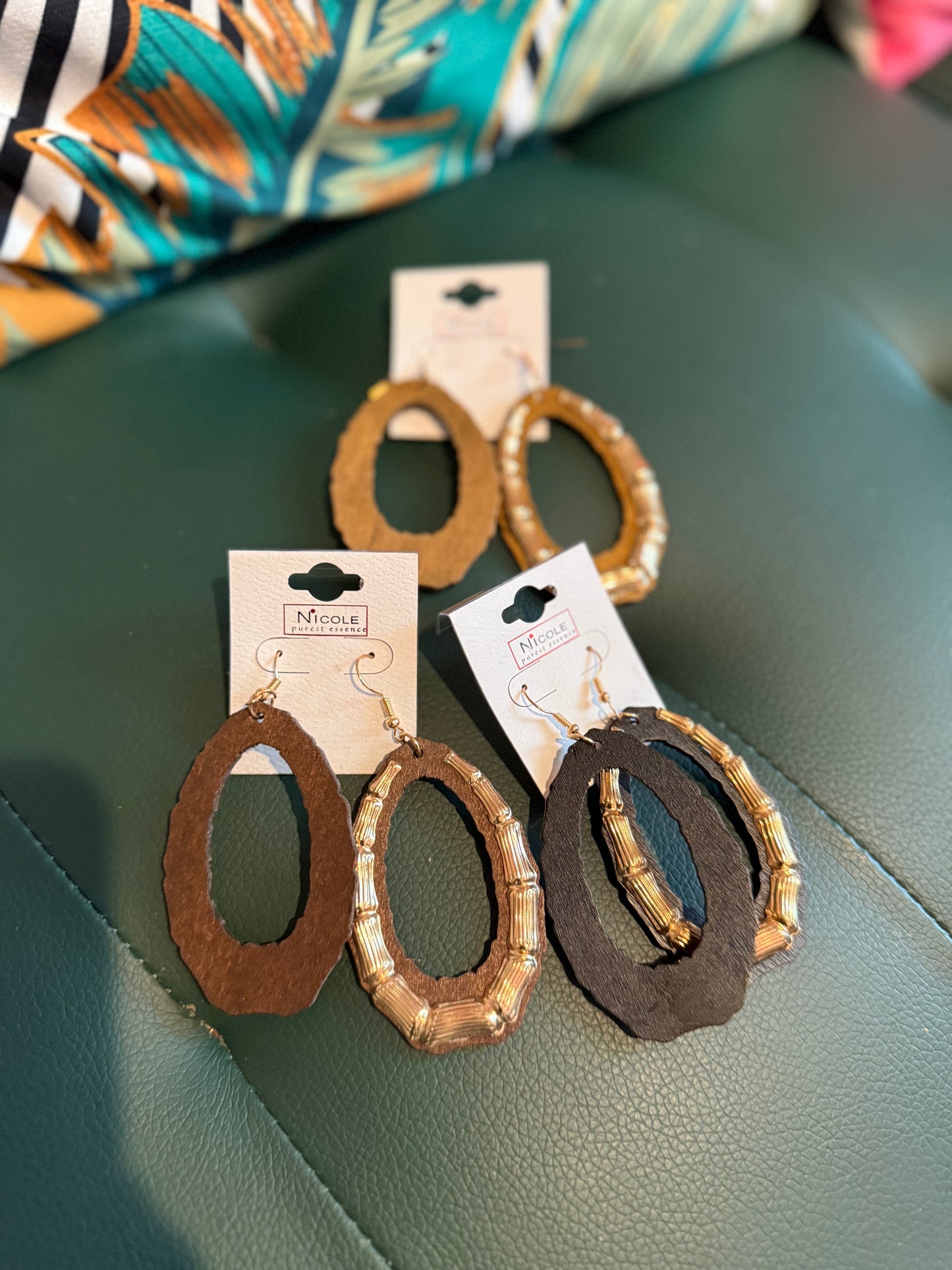 Wooden Bamboo Teardrop Earrings