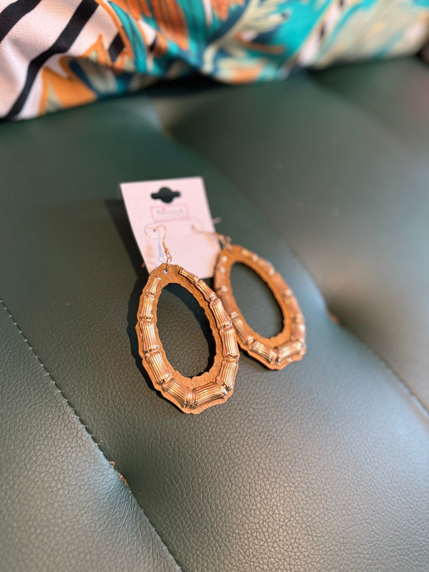 Wooden Bamboo Teardrop Earrings