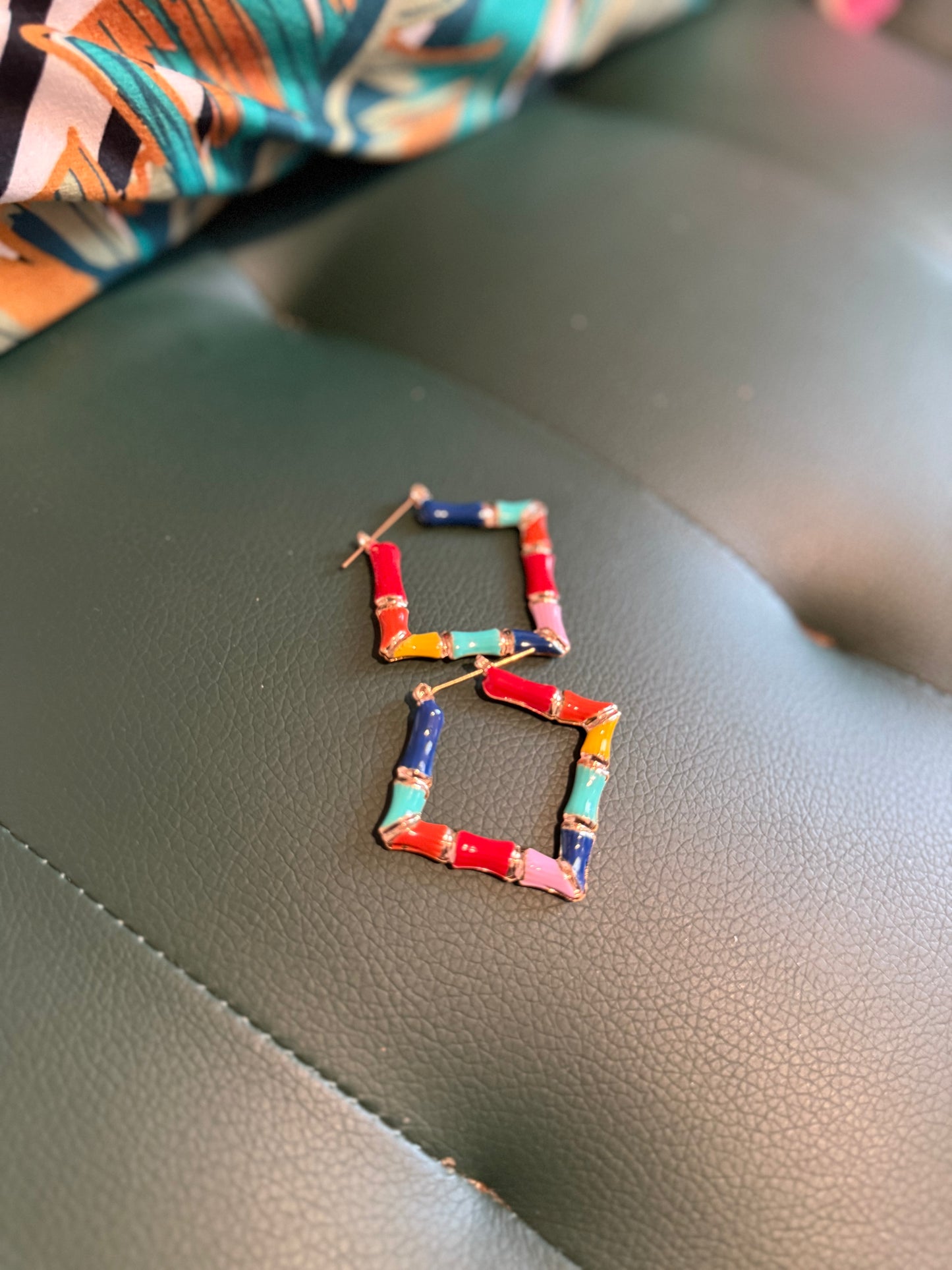 Mini Rainbow Diamond Bamboo Earrings