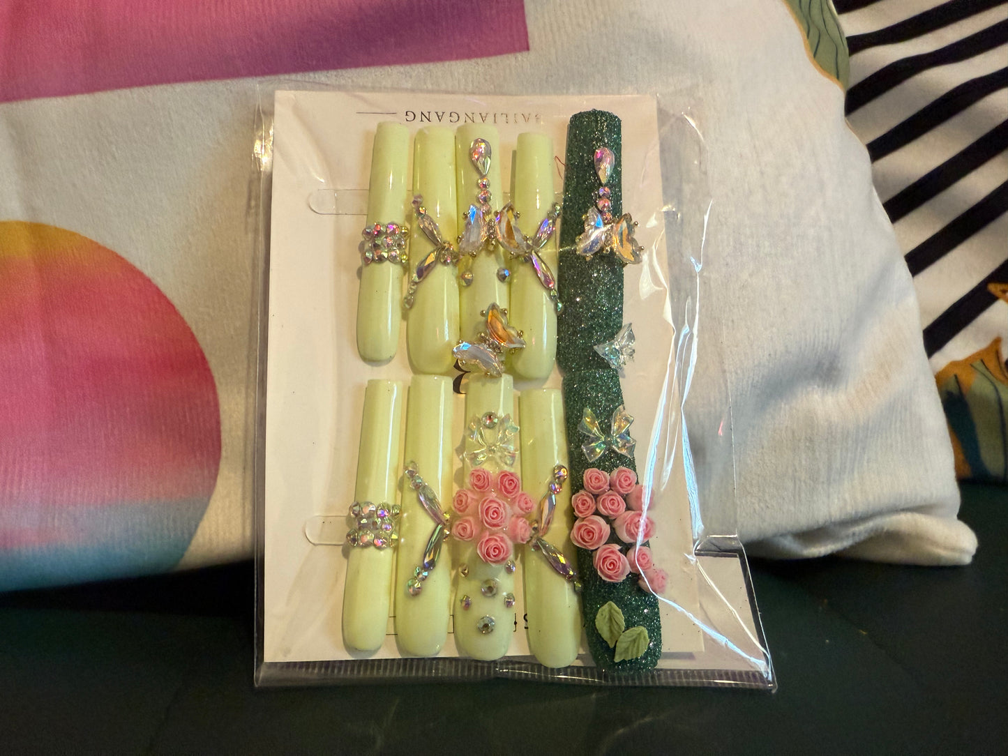 Extra Long Diamond Floral Goddess 10pcs Nail Set