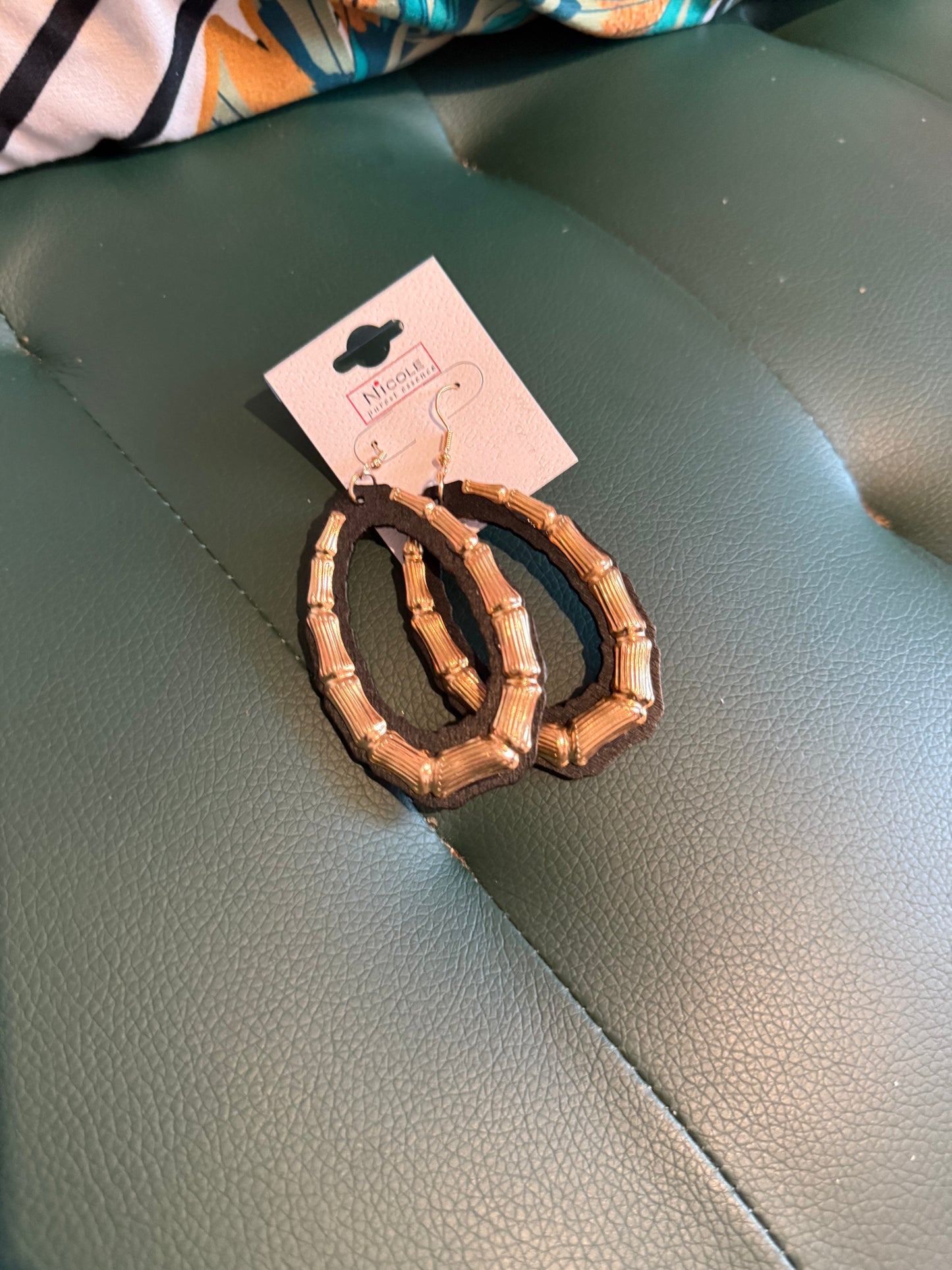 Wooden Bamboo Teardrop Earrings