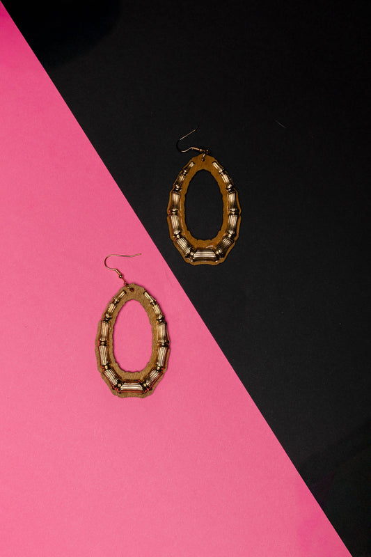 Wooden Bamboo Teardrop Earrings