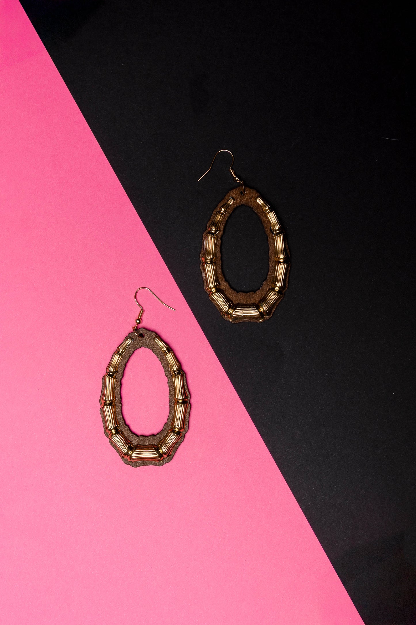 Wooden Bamboo Teardrop Earrings