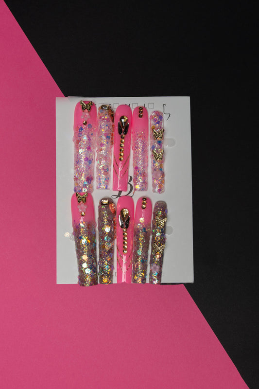 Extra Long Hot Pink Goddess 10pcs Nail Set