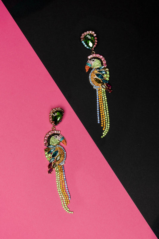 Rhinestone Birdie Chandelier Earrings