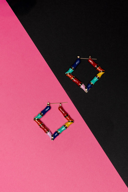 Mini Rainbow Diamond Bamboo Earrings