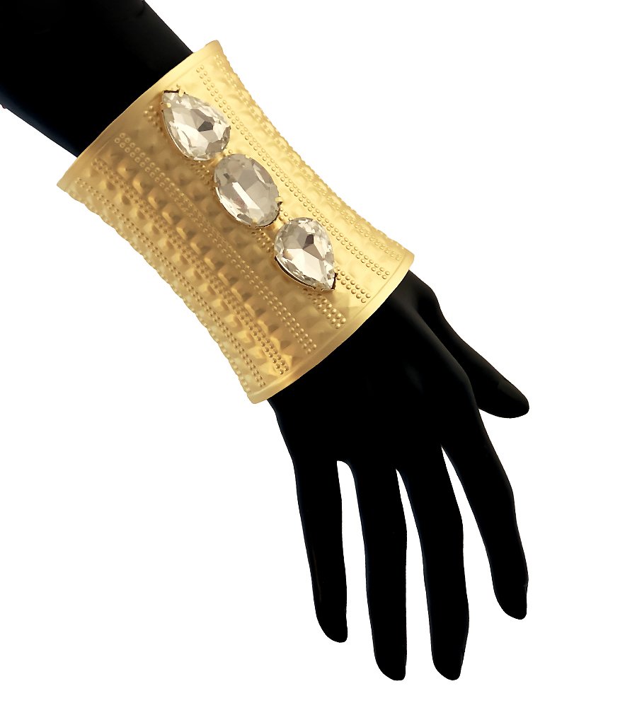 Gold and Crystal Textured Cuff Bracelet