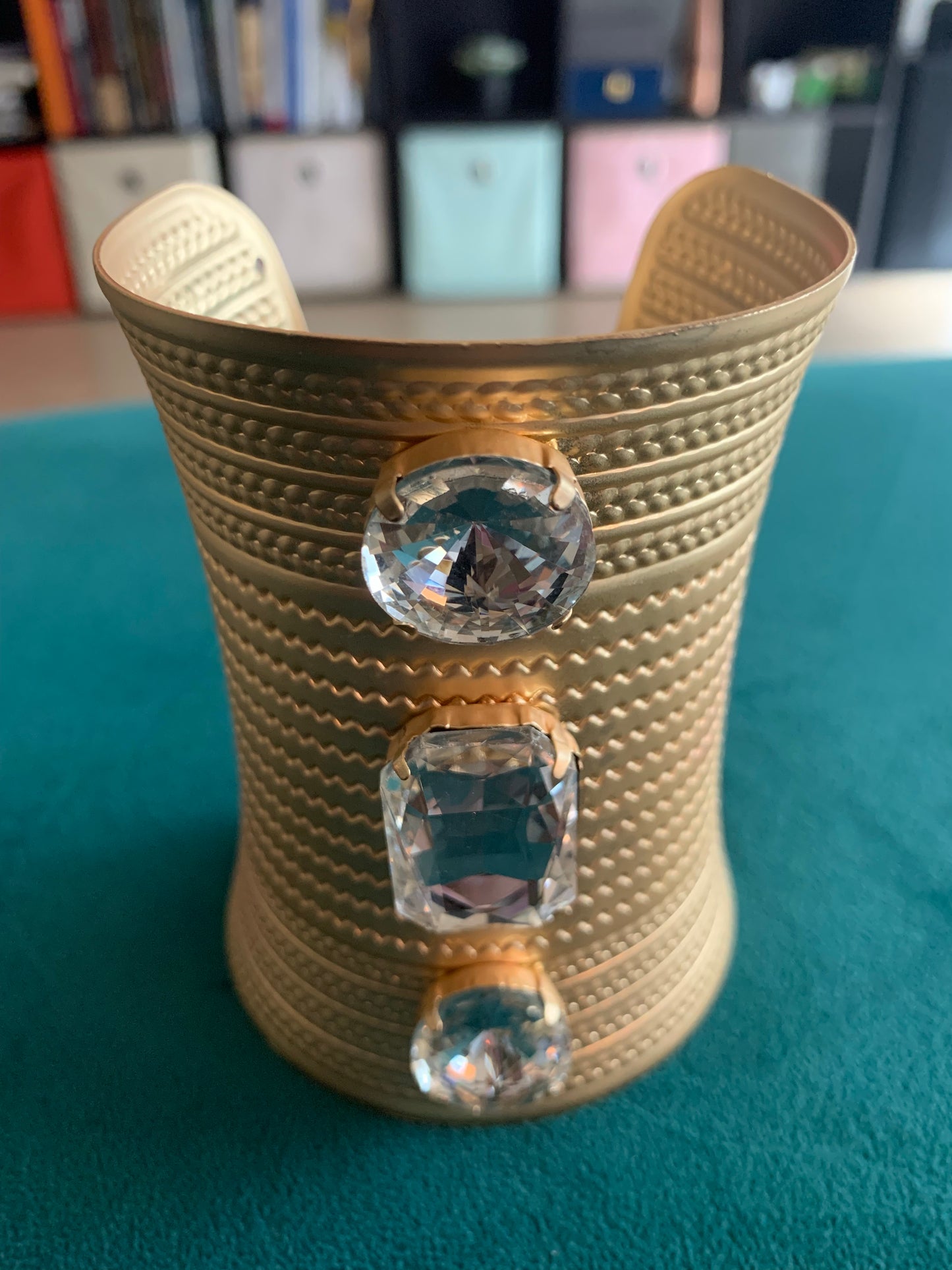 Gold and Crystal Textured Cuff Bracelet