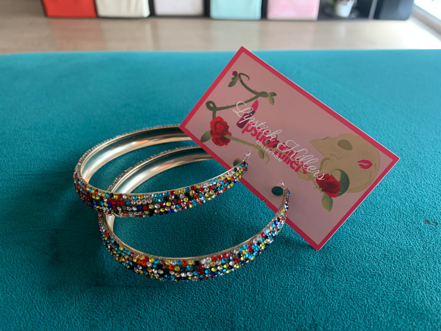 Multi Color Lined Rhinestone Hoops