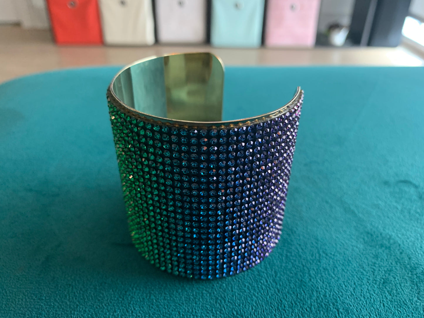 Rainbow Rhinestone Cuff Bracelet