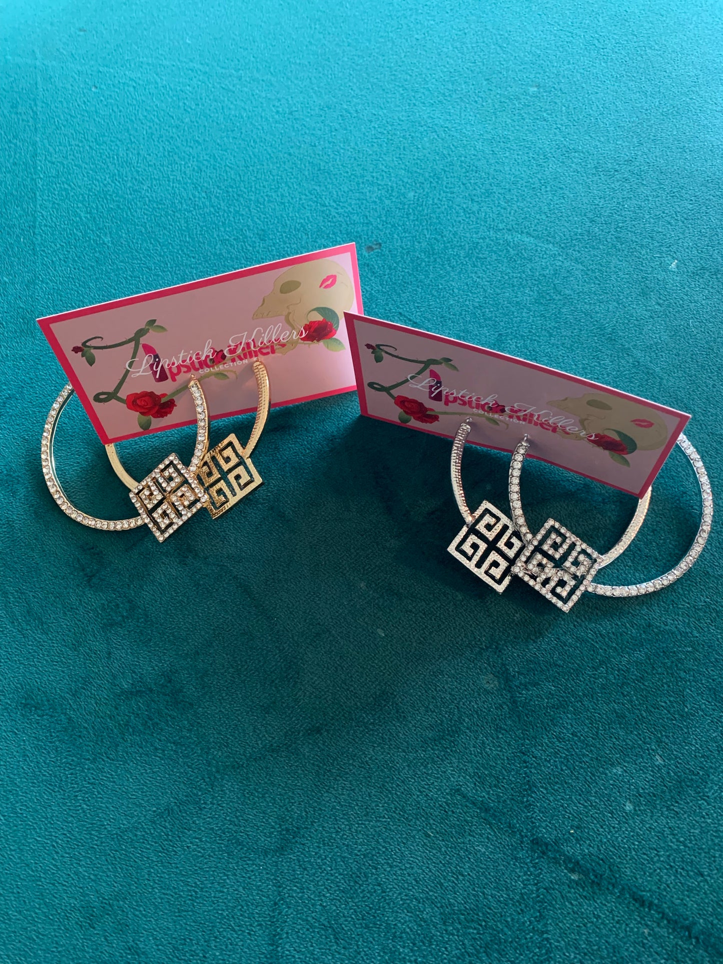 Rhinestone Square Biz Hoops