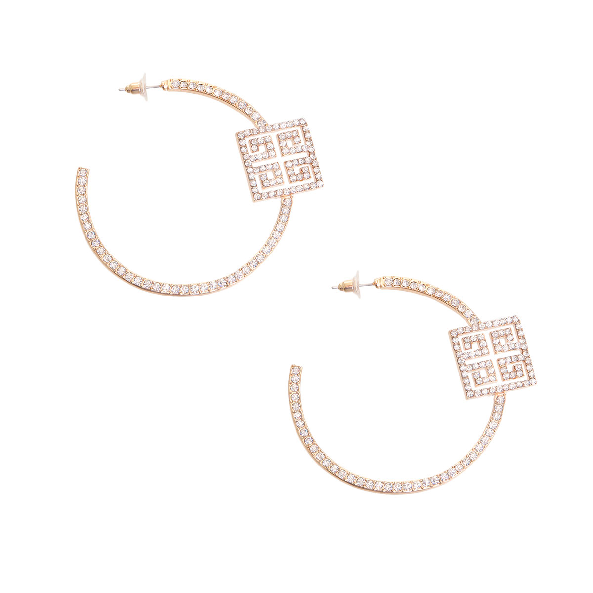 Rhinestone Square Biz Hoops