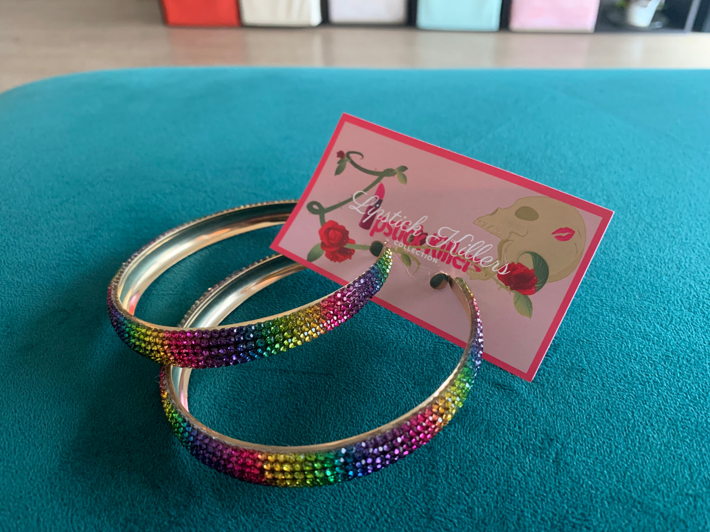 Multi Color Lined Rhinestone Hoops