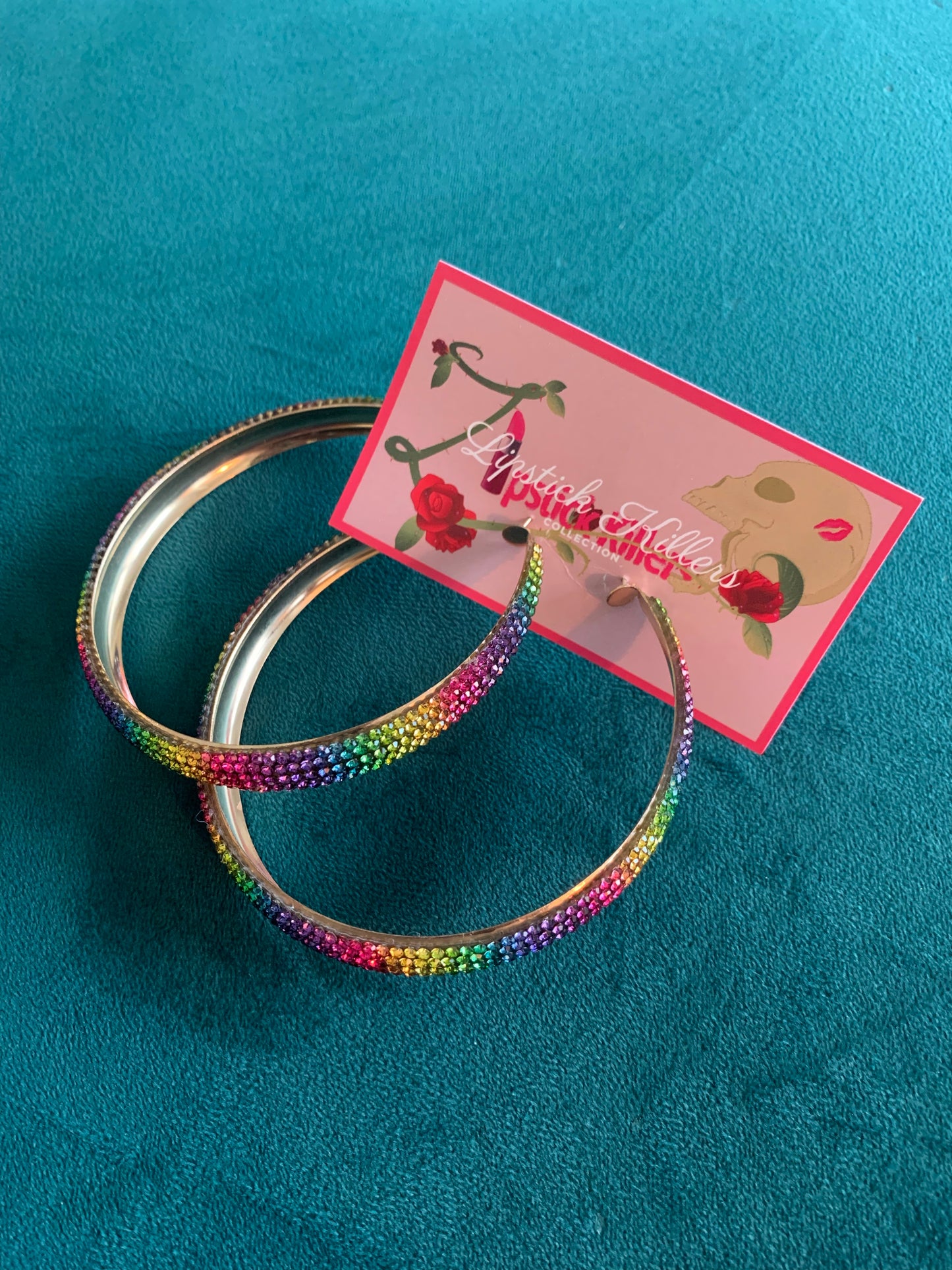 Multi Color Lined Rhinestone Hoops