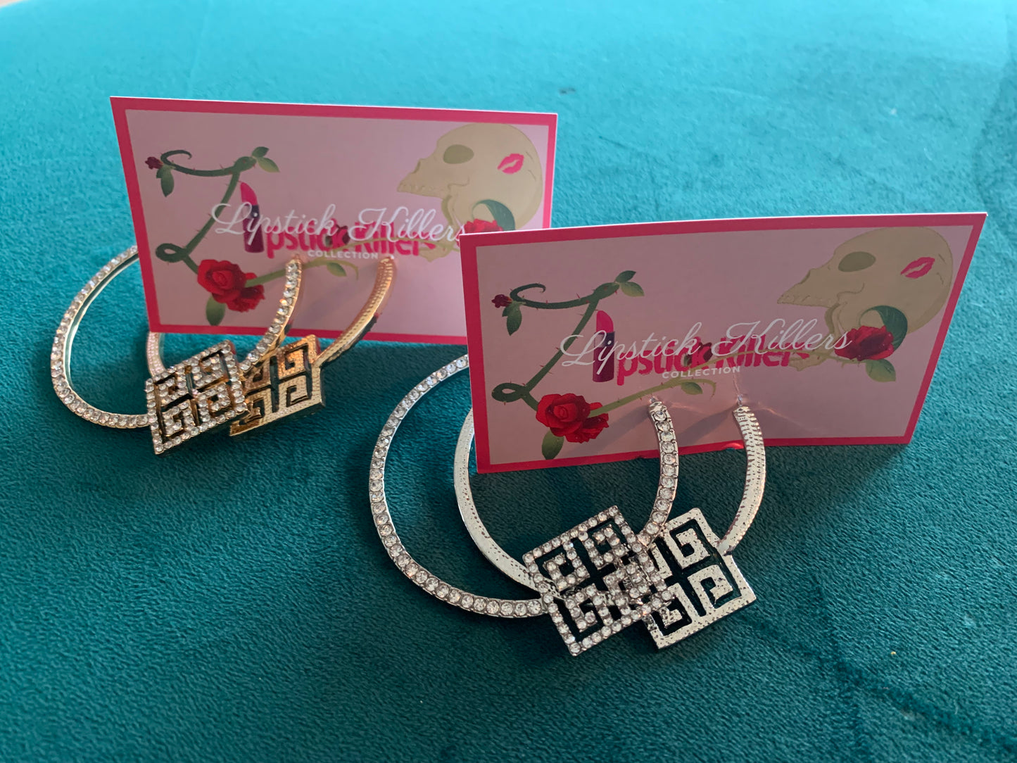 Rhinestone Square Biz Hoops