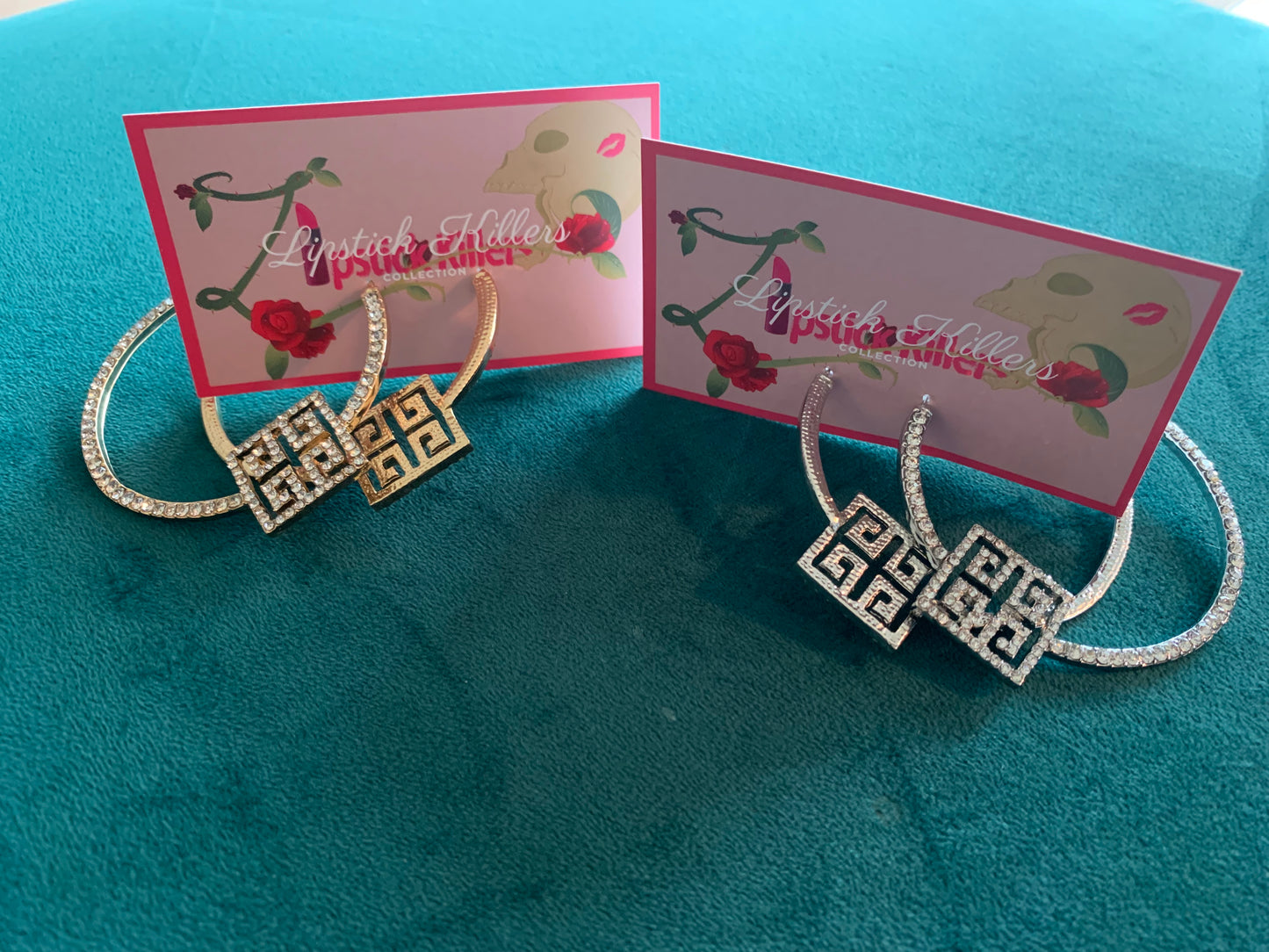 Rhinestone Square Biz Hoops