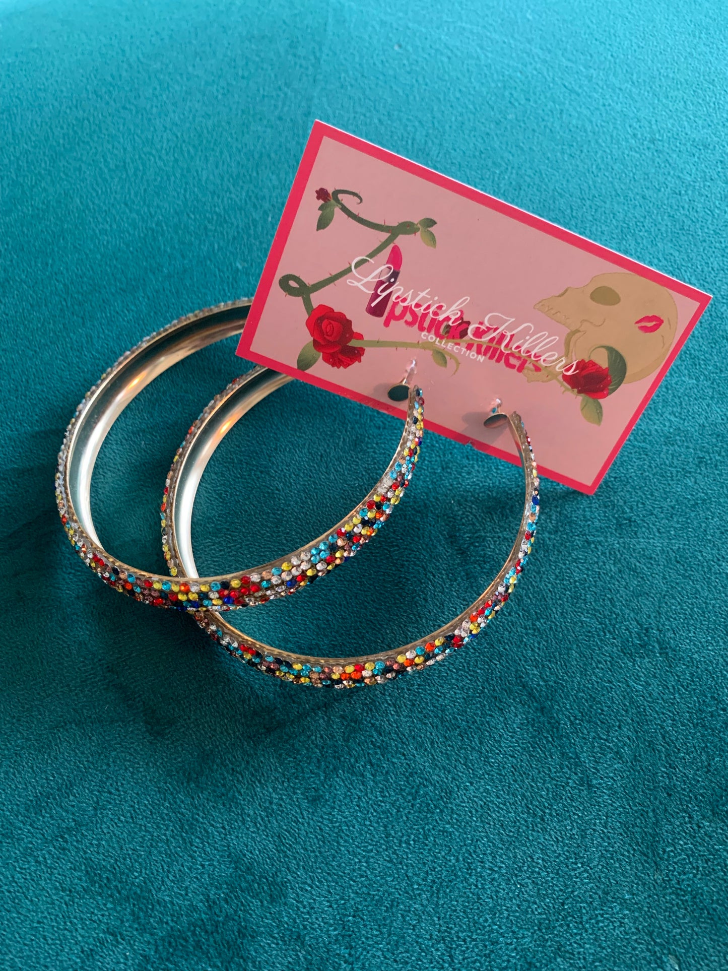 Multi Color Lined Rhinestone Hoops