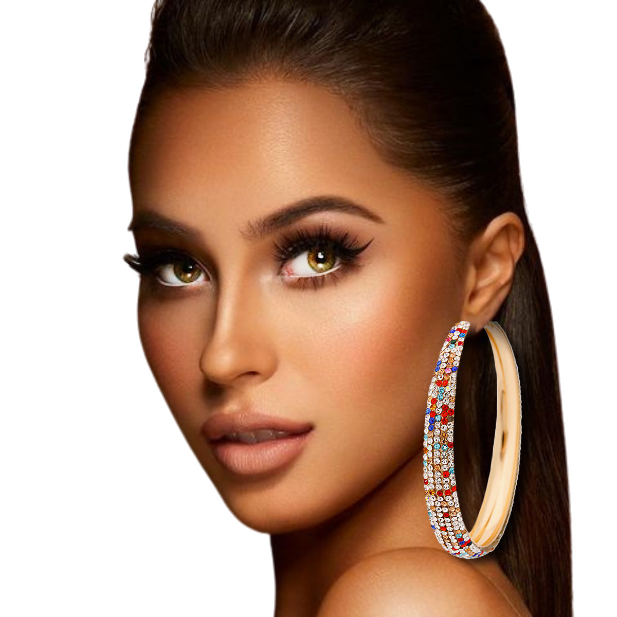 Multi Color Lined Rhinestone Hoops