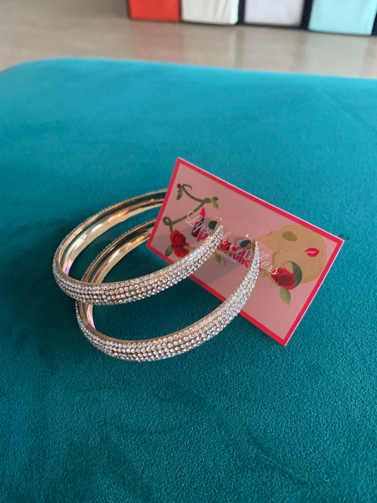 Multi Color Lined Rhinestone Hoops