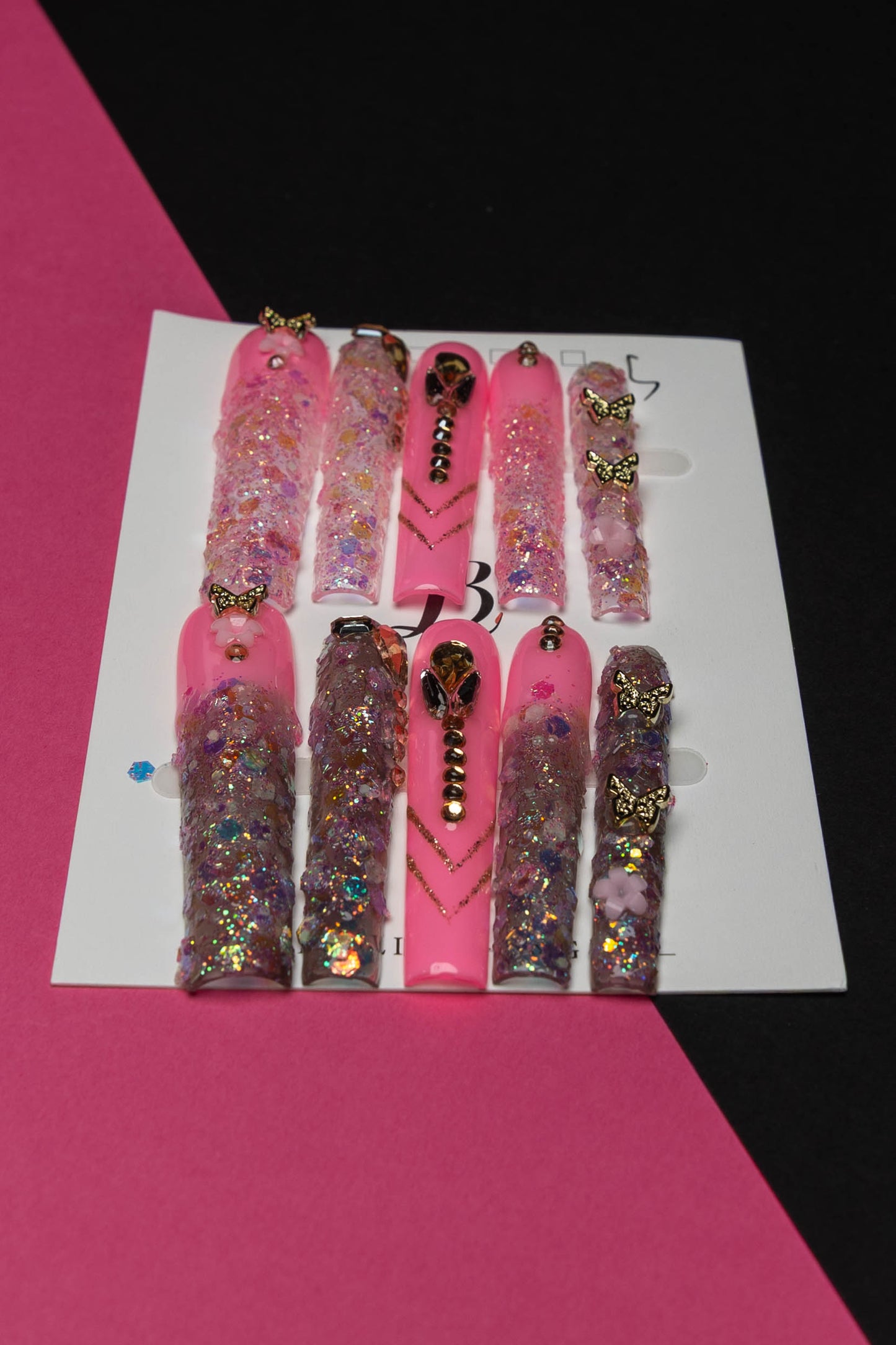 Extra Long Hot Pink Goddess 10pcs Nail Set