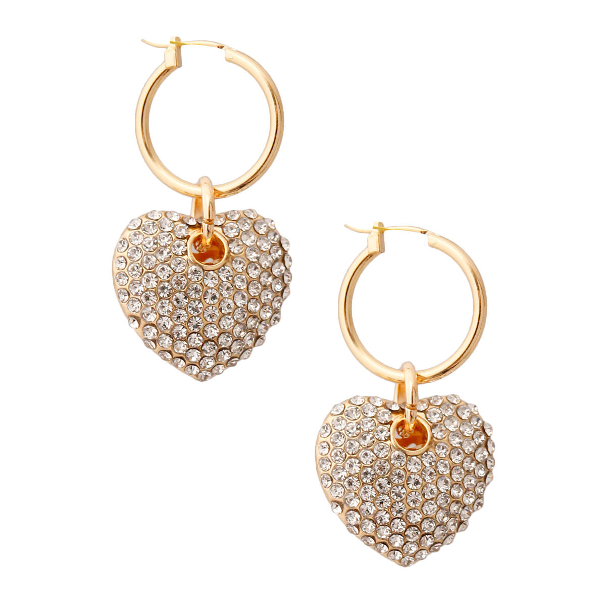 Clear Rhinestone Heart Hoop Earrings