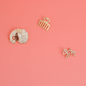 Gold 3 Pcs Black Girl Afro Studs