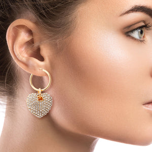 Open image in slideshow, Clear Rhinestone Heart Hoop Earrings
