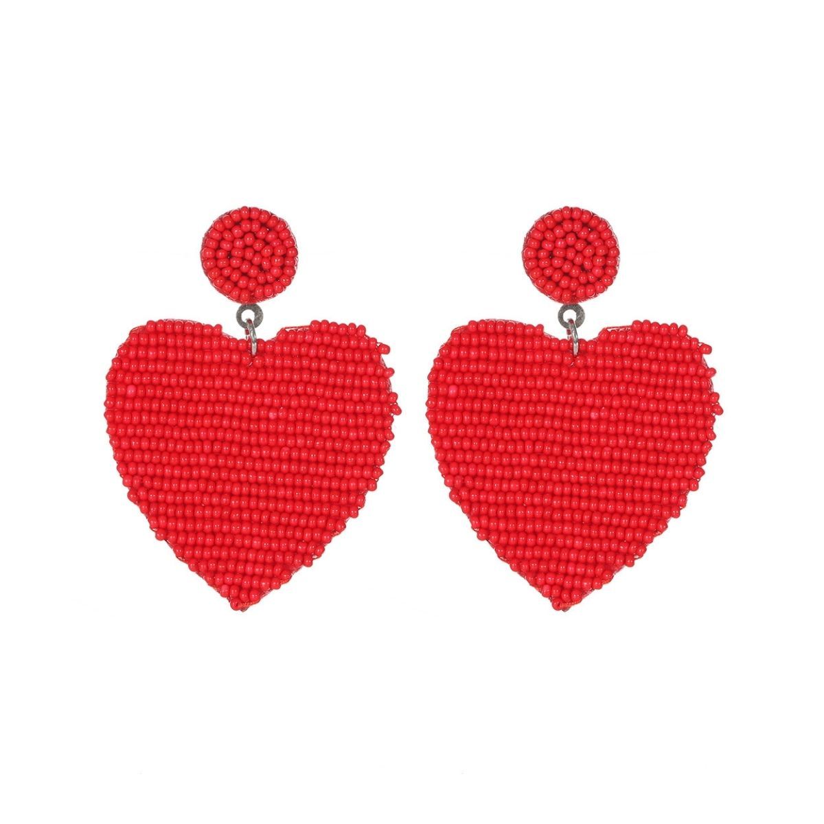 Red Seed Bead Heart Earrings