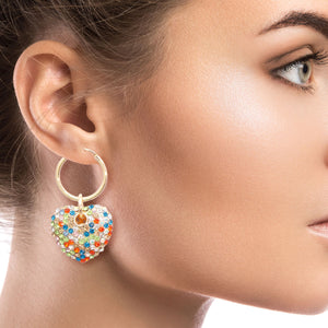 Open image in slideshow, Rainbow Rhinestone Heart Hoops
