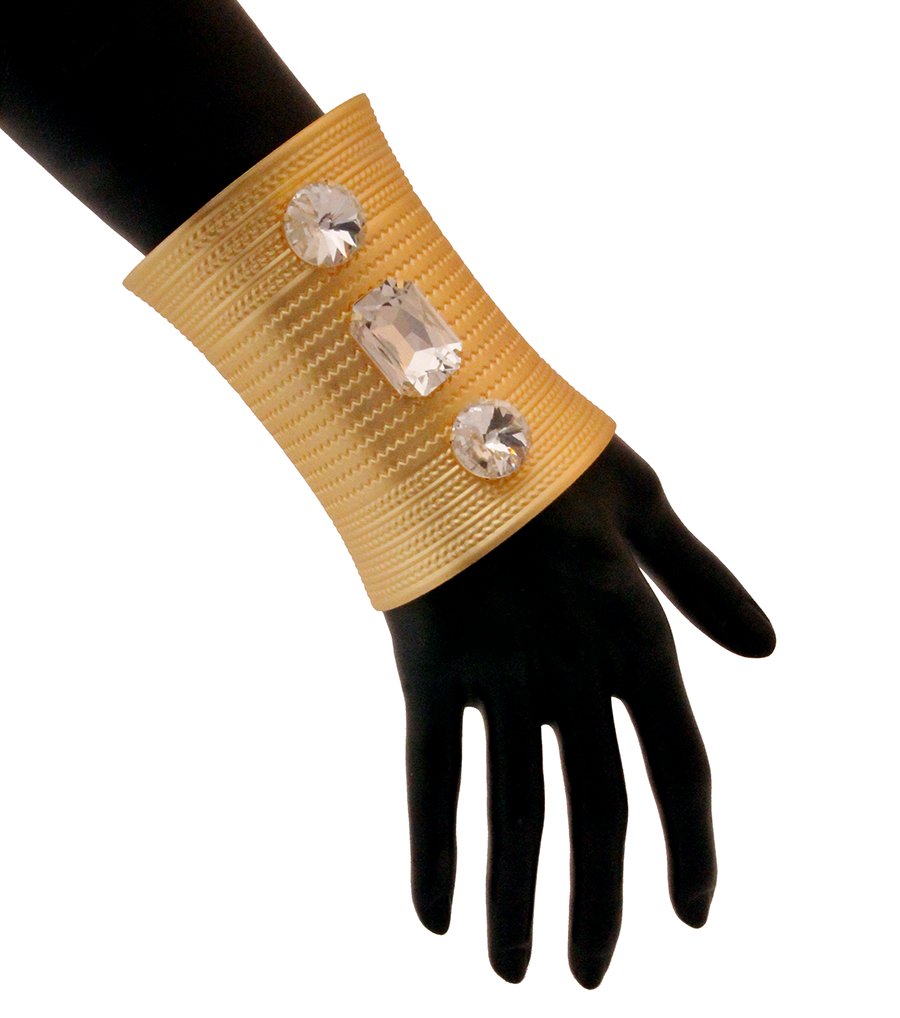 Gold and Crystal Textured Cuff Bracelet
