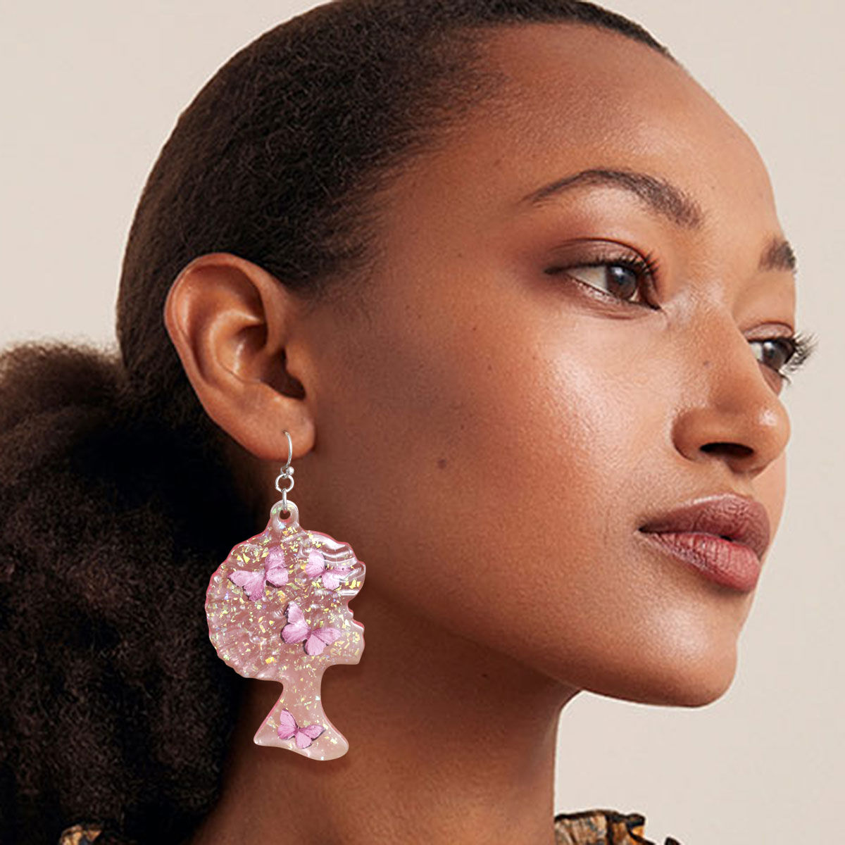 Pink Afro Butterfly Earrings