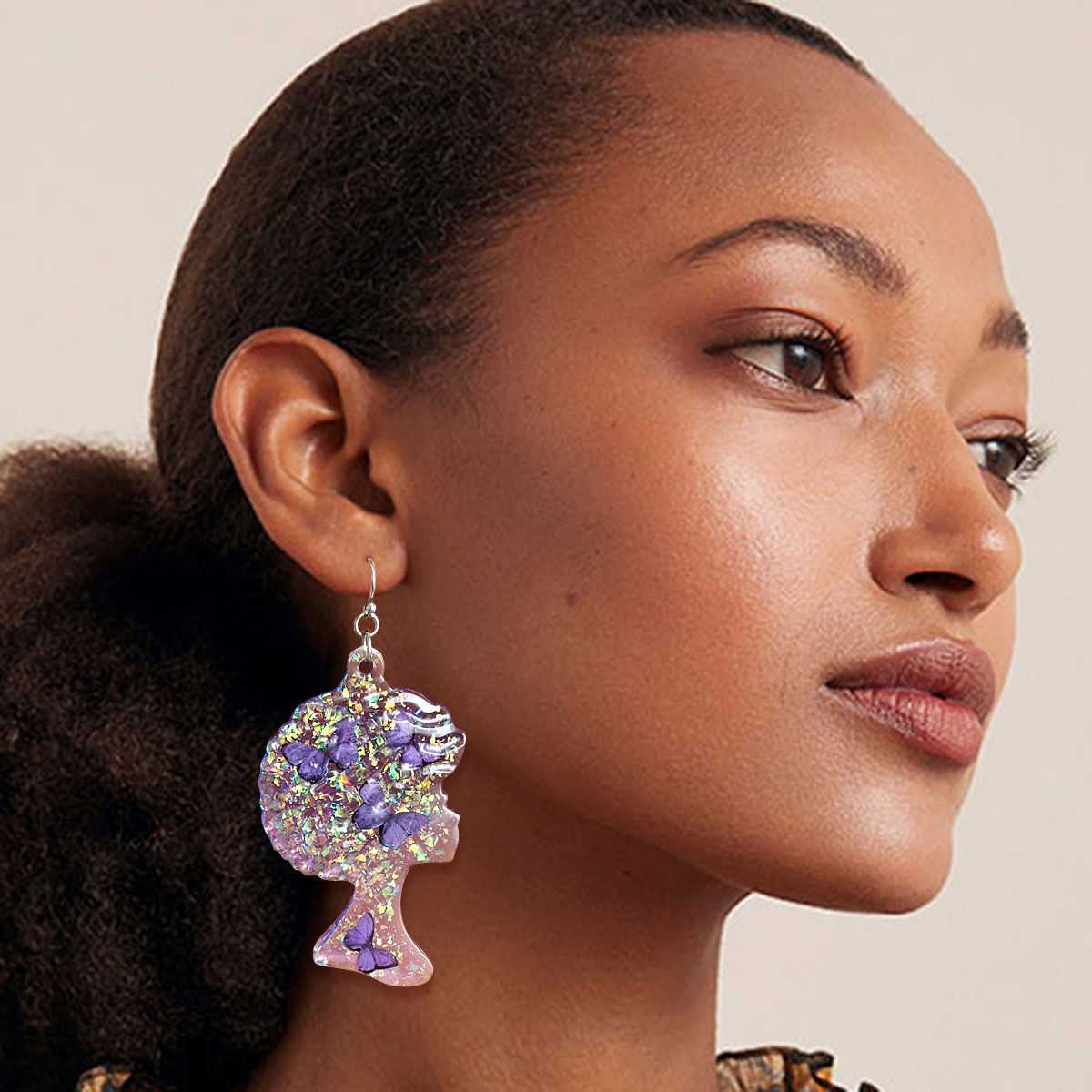 Purple Afro Butterfly Earrings