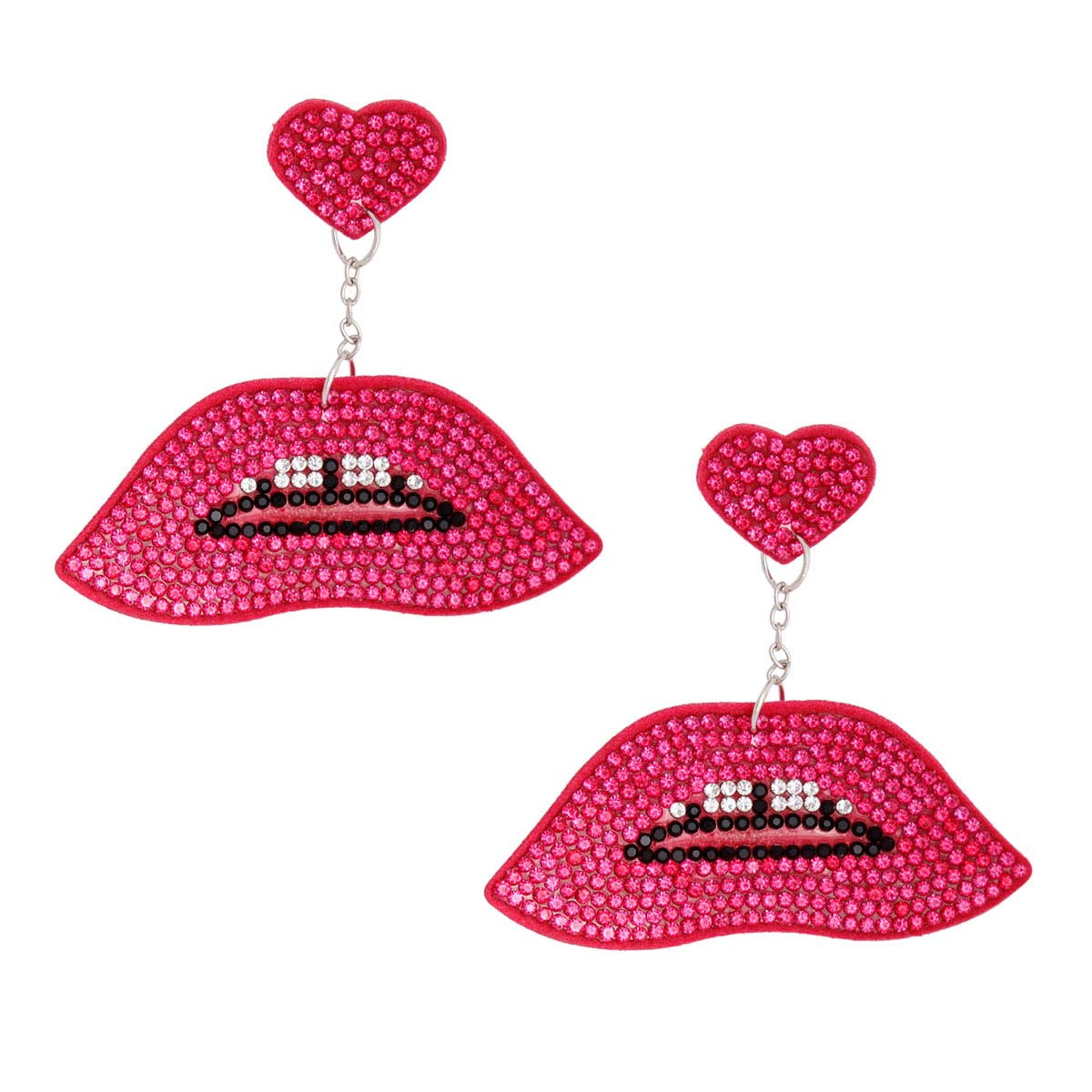 Fuchsia Lips Heart Earrings