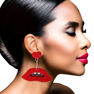 Open image in slideshow, Red Lips Heart Earrings
