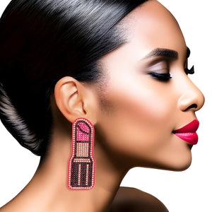 Open image in slideshow, Fuchsia Lipstick Earrings
