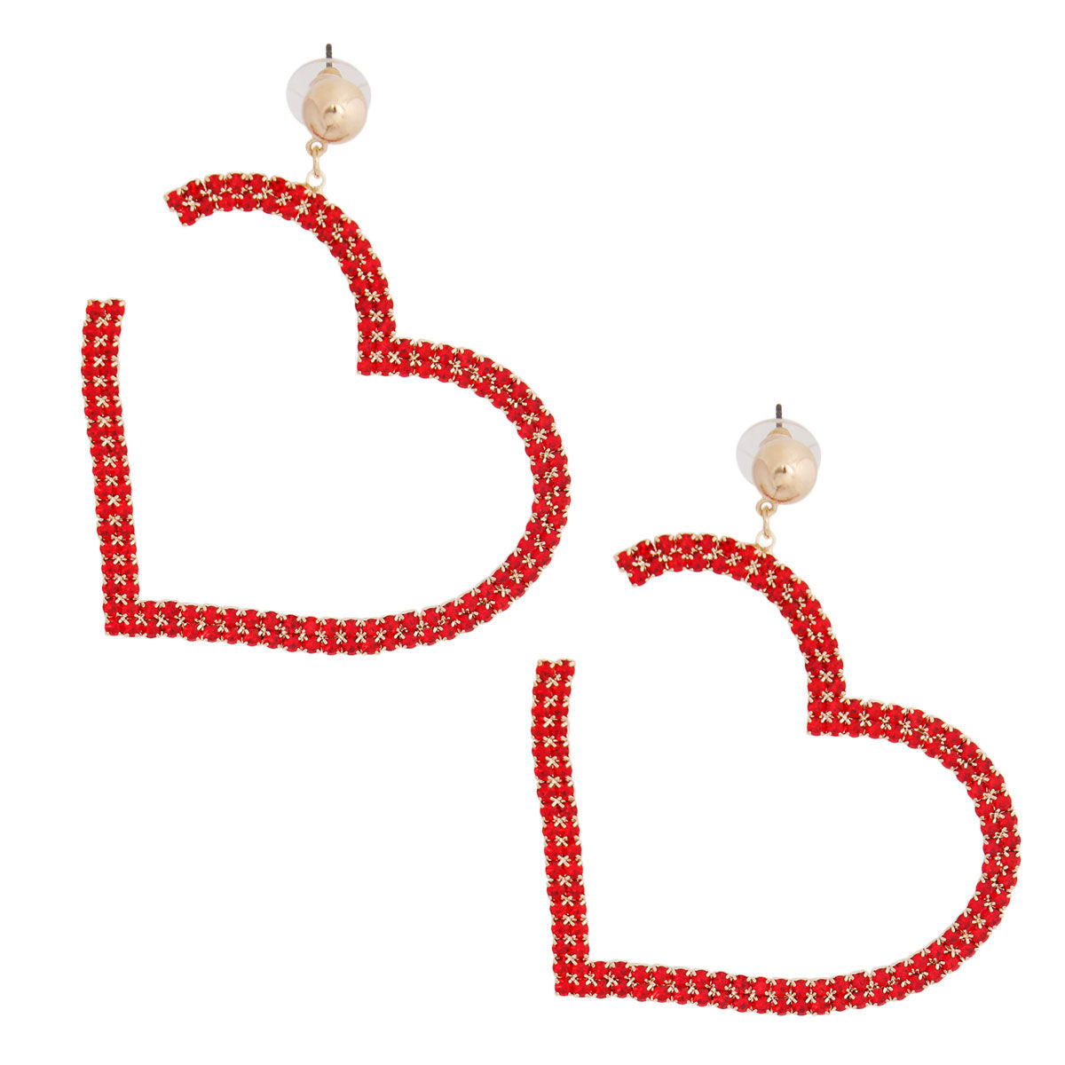 Red Pave Open Heart Earrings