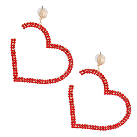 Red Pave Open Heart Earrings