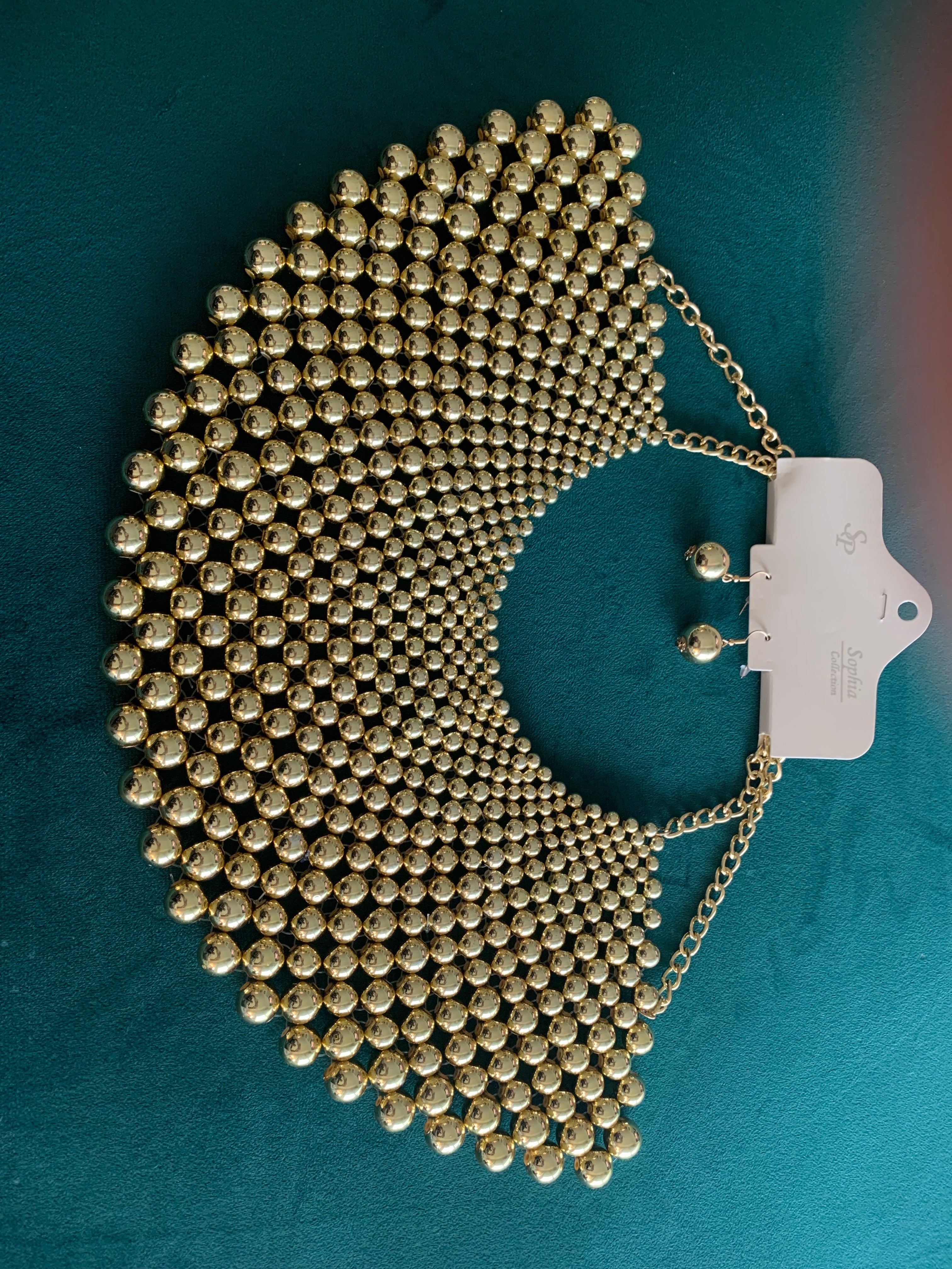 Gold Pearl Bib Necklace Set
