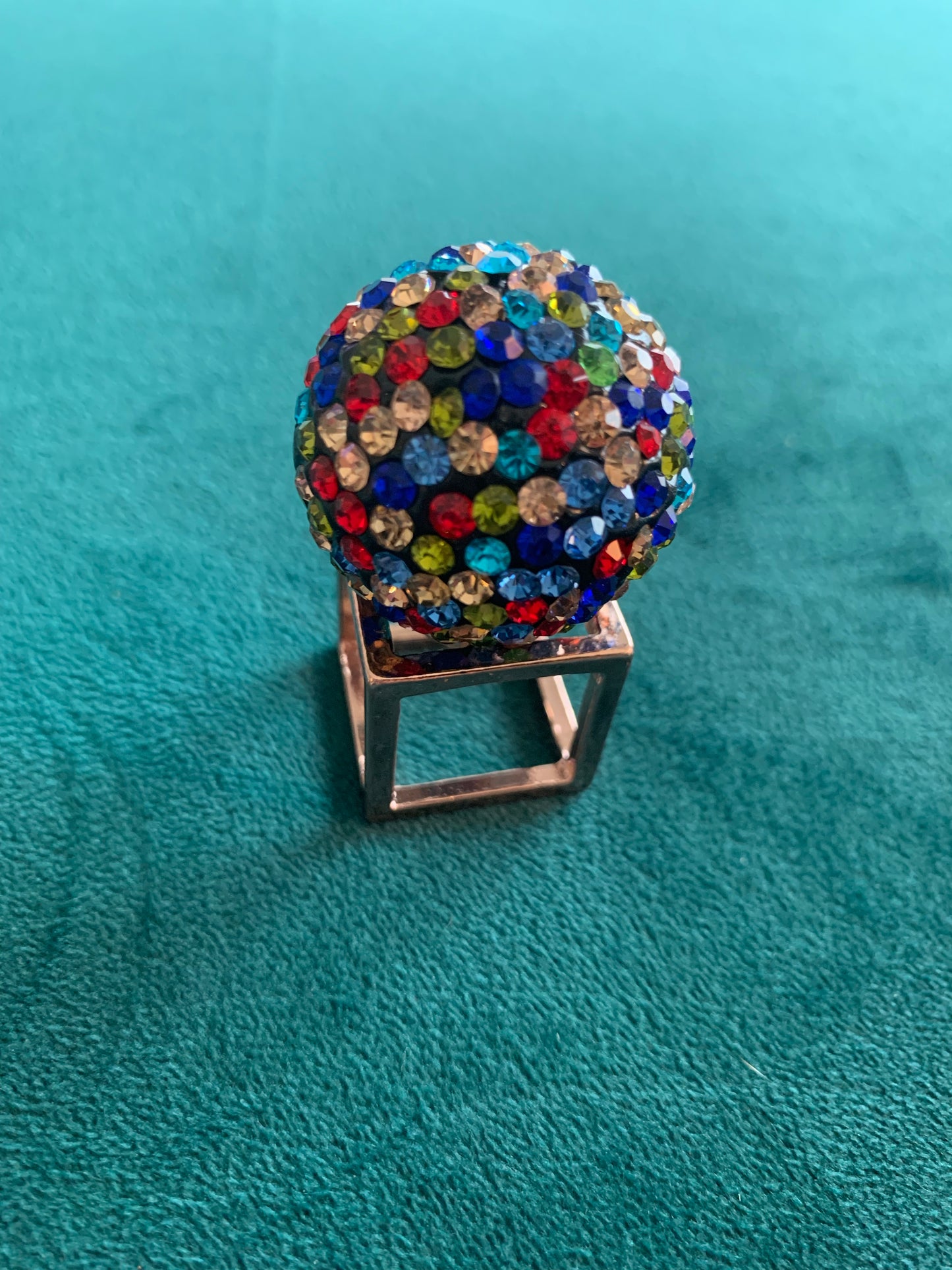 Rainbow Rhinestone Disco Ball Ring