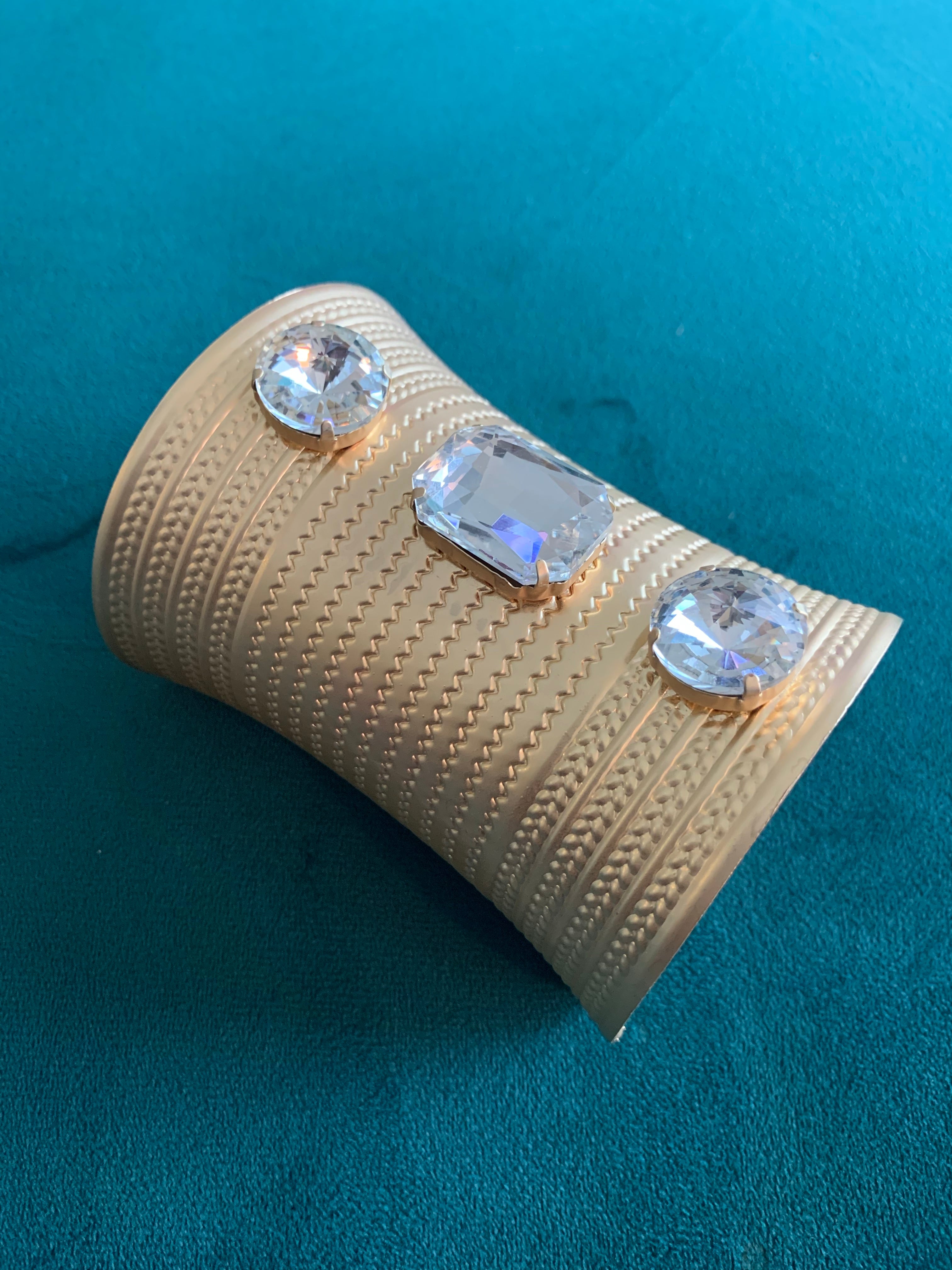 Gold and Crystal Textured Cuff Bracelet