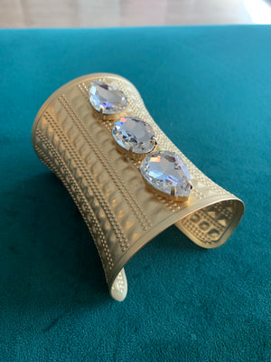 Teardrop Gold and Crystal Textured Cuff Bracelet