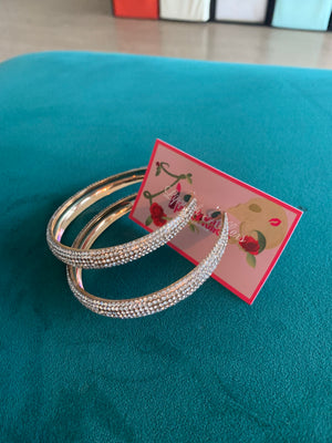 Open image in slideshow, Multi Color Lined Rhinestone Hoops
