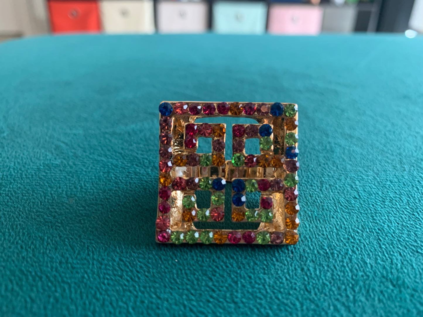 Multi Color Square Biz Gold Ring