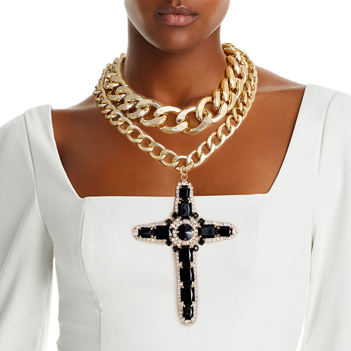 Chunky Black Jumbo Cross Necklace