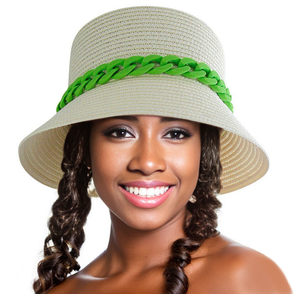 Green Chain Straw Bucket Hat