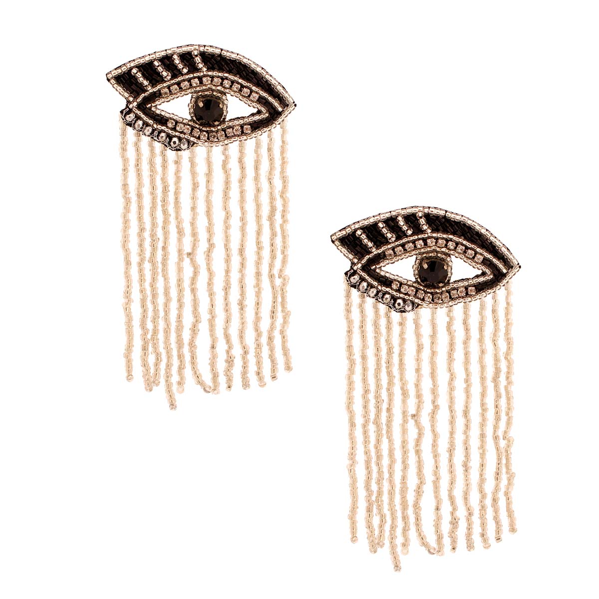 Silver Bead Fringe Lined Eye Earrings